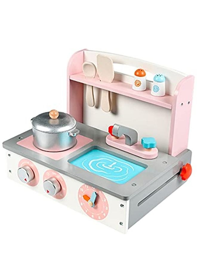 BAYBEE Wooden Pretend Play Kitchen Set For Kids Little Chef Play Set Toys For Kids With Accessories Role Play Cooking Set Kids With Stove, Sink, Pans Kitchen Set Toys For Girls Boys 2+Years - Image 1