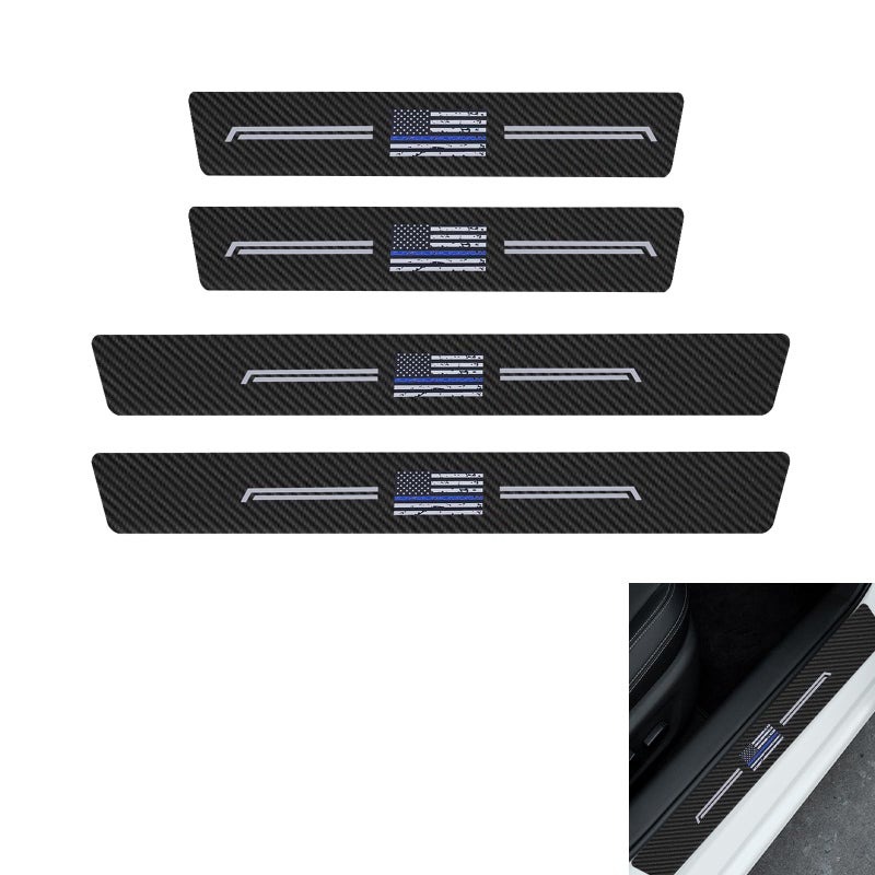 Foelony 4 PCS Car Leather Door Sill Protector Trim AntiScratch Carbon Fiber Front Rear Threshold Cover Strips Car Edge Guards Scuff Sticker Universal for Most Cars American Flag - Image 3