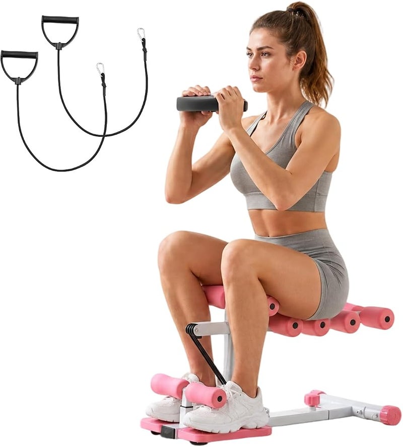 VEVOR Deep Squat Machine, Adjustable Glutes Trainer Machine with 3 High-Strength Resistance Bands, Folding Core Leg and Glutes Exercise Trainer, Push Up Workout Equipment at Home Gym, Pink + White - Image 1