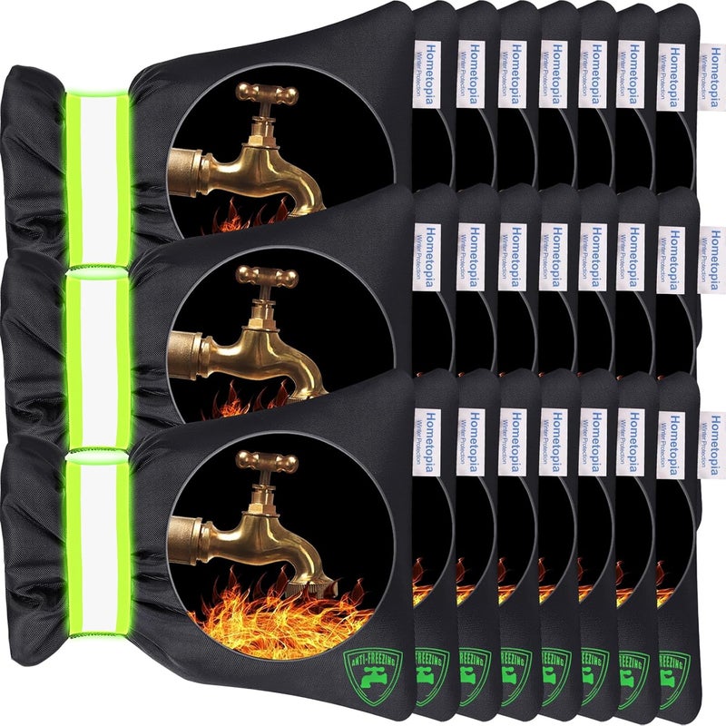 HOMETOPIA 24 Pack Outdoor Faucet Covers for Winter - 6.7"W x 8.3"H Outside Hose Bib Spigot Covers Protector Socks for Winter Freeze Protection Insulation Reusable Waterproof Insulated backflow Cover,Black - Image 1