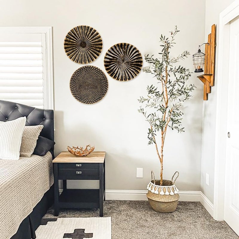 Briful Licensed warehouse stored goods 12" Wall Décor Pack of 3 Metal Gold & Black Washed Starbursts Radial Plate Wall Art Modern Accent Hanging Wall Decorations For Home Office Bedroom Or Living Room Wall Sculptures Set product combo compatible - Image 3