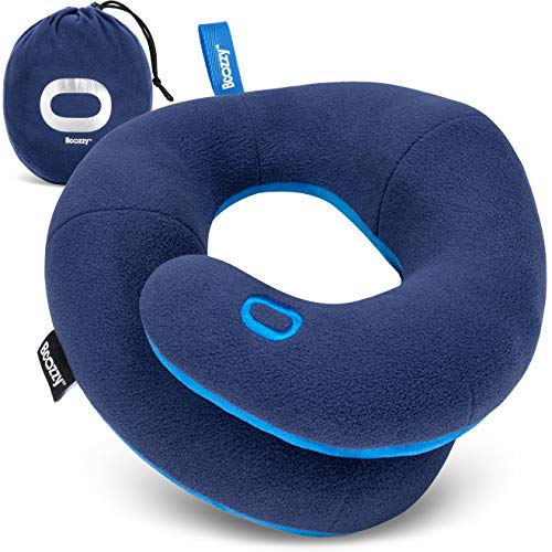 BCOZZY Kids Travel Neck Pillow (8-12 Y/O) – Patented Soft Child Pillow for Head & Chin Support in Car, Airplane, and Road Trip Sleeping. Adjustable Size. Carry Bag. Fully Washable. Medium, Navy - Image 1