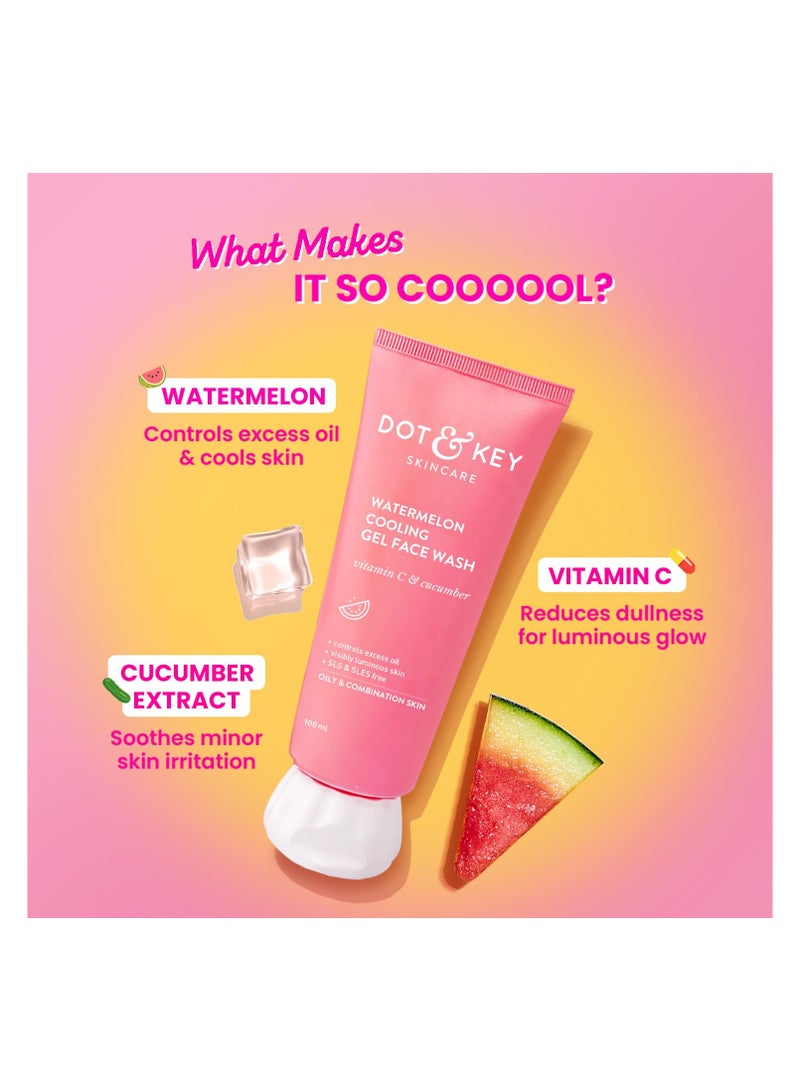Dot & Key Watermelon Super Glow Gel Face Wash With Vitamin C&Cucumber|Face Wash For Glowing Skin|Oil Free Face Wash|Removes Excess Oil&Dirt|For Combination & Oily Skin|For Women & Men|100Ml - Image 4