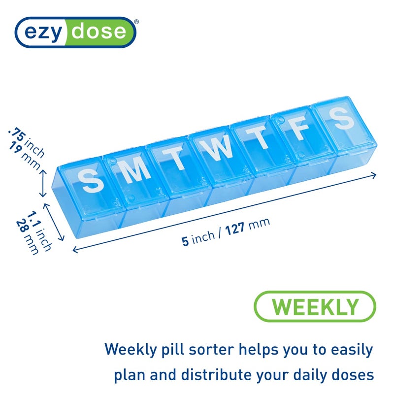 EZY DOSE Weekly (7-Day) Pill Organizer, Medicine Planner, Vitamin Organizer Box, Case for Supplements and Fish Oils, Convenient and Easy to Use Medium Compartments, Travel Friendly, Blue, BPA Free - Image 2