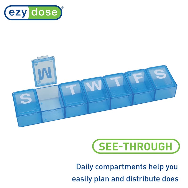EZY DOSE Weekly (7-Day) Pill Organizer, Medicine Planner, Vitamin Organizer Box, Case for Supplements and Fish Oils, Convenient and Easy to Use Medium Compartments, Travel Friendly, Blue, BPA Free - Image 4