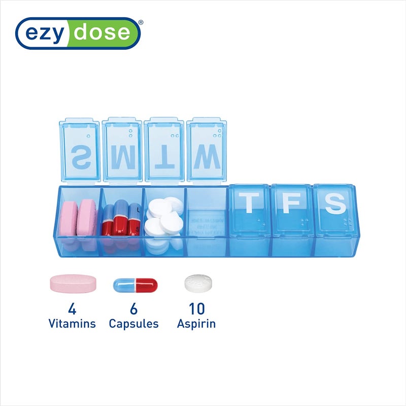 EZY DOSE Weekly (7-Day) Pill Organizer, Medicine Planner, Vitamin Organizer Box, Case for Supplements and Fish Oils, Convenient and Easy to Use Medium Compartments, Travel Friendly, Blue, BPA Free - Image 3