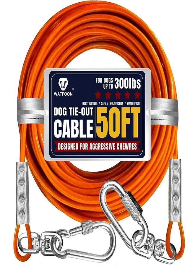 WATFOON Tie Out Cable for Dogs Up to 300lbs, 65/75/85/100 ft Extra Strong 1Klbs Break Strength Tie-Out Tether Trolley Training Lead,Dog Run Cable for Yard Garden Park Camping Outside (300lbs 50ft) - Image 1