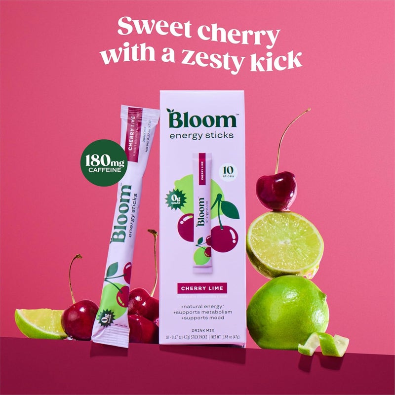 Bloom Nutrition باكيتات مسحوق مشروب الطاقة من بلوم نيوترشن بنكهة الكرز والليمون - خالي من السكر، كافيين طبيعي، 10 أعواد - Image 3