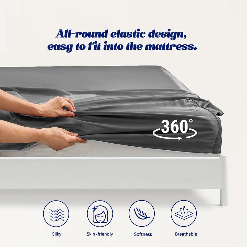 MR&HM MR&HM Satin Fitted Sheet Twin XL Size  Silky Bottom Sheet with Elastic Corner Straps  Deep Pocket up to 15 Inch  No More Slipping Off for Mattress - 1 Fitted Sheet Only (Dark Grey)  - Image 5