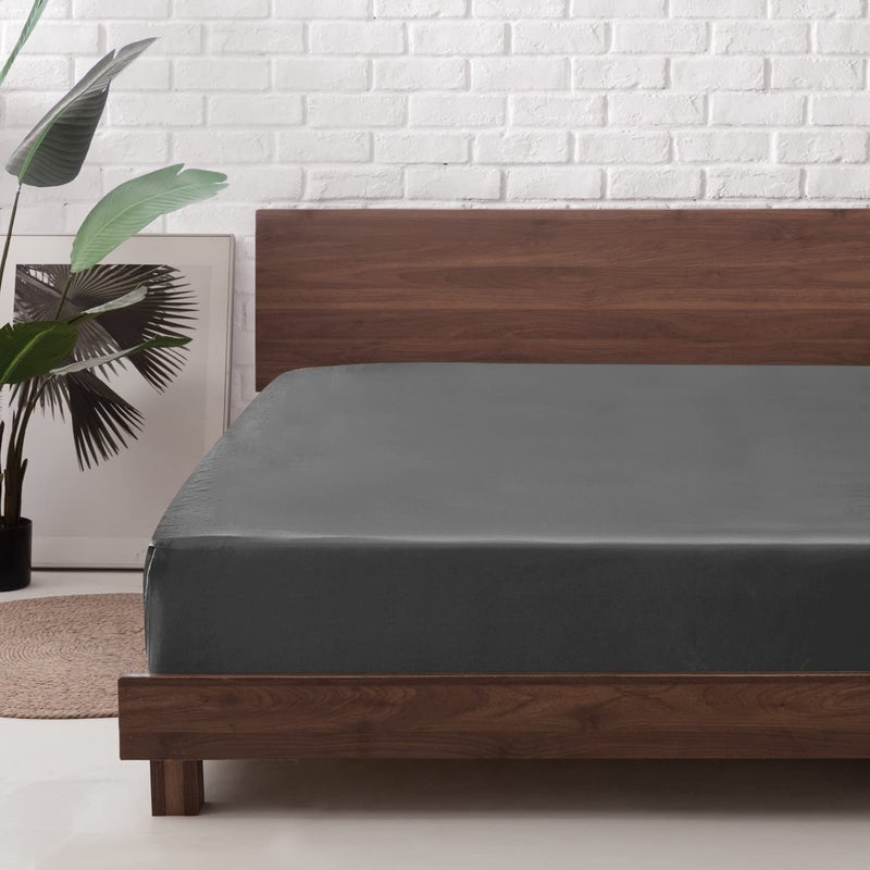 MR&HM MR&HM Satin Fitted Sheet Twin XL Size  Silky Bottom Sheet with Elastic Corner Straps  Deep Pocket up to 15 Inch  No More Slipping Off for Mattress - 1 Fitted Sheet Only (Dark Grey)  - Image 1