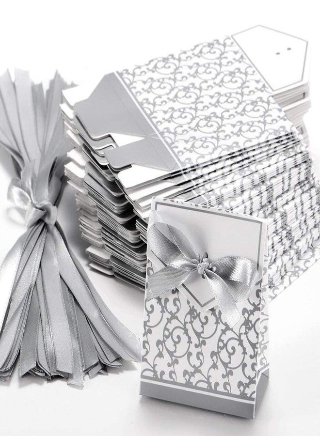 KUPOO 50PCS Candy Boxes,Silver Ribbon Wedding Favor Boxes Candy Bag Cake Box for Wedding Party Decoration Easter (silver) - Image 4
