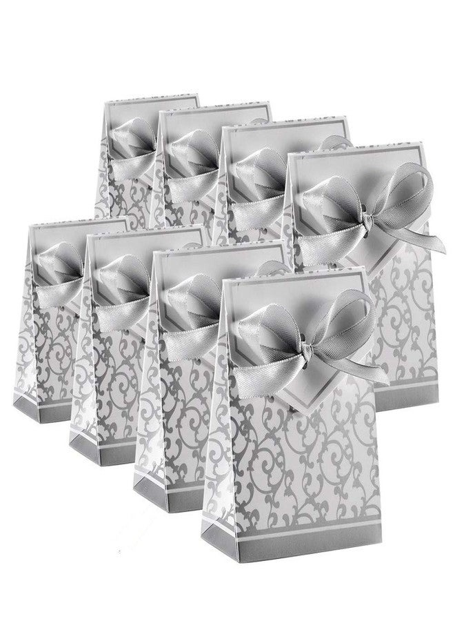 KUPOO 50PCS Candy Boxes,Silver Ribbon Wedding Favor Boxes Candy Bag Cake Box for Wedding Party Decoration Easter (silver) - Image 2