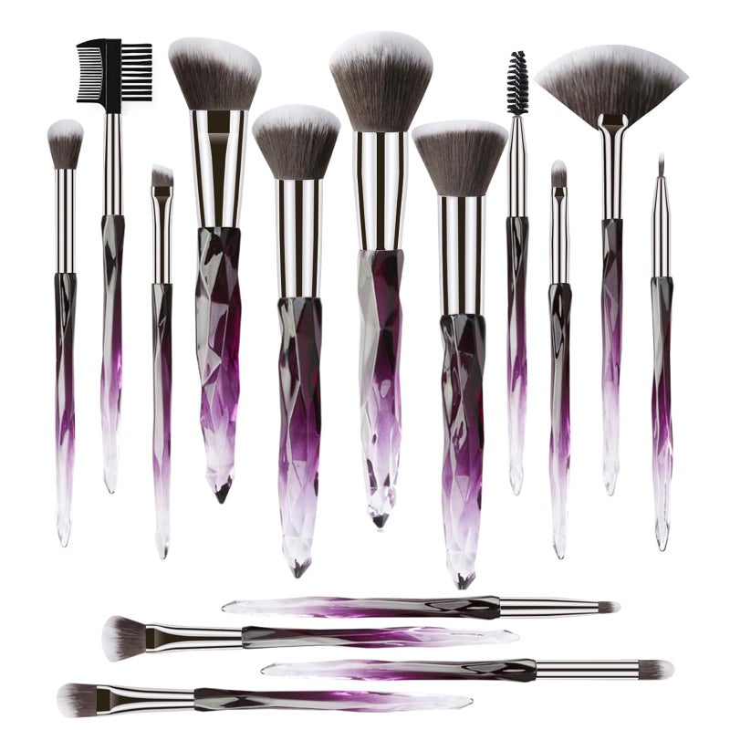 Kingtree Makeup Brushes 15PCS Crystal Makeup Brush Set Premium Synthetic Foundation Face Powder Foundation Eyeshadow Brushes Professional Make Up Kit