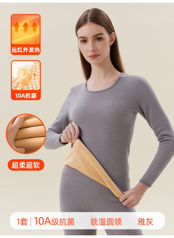 Men's Thermal Underwear Women's Fleece Lined Thickened Autumn Clothes Set Round Neck High Waist Extra Thick Mid-neck Base Layer Cold Protection