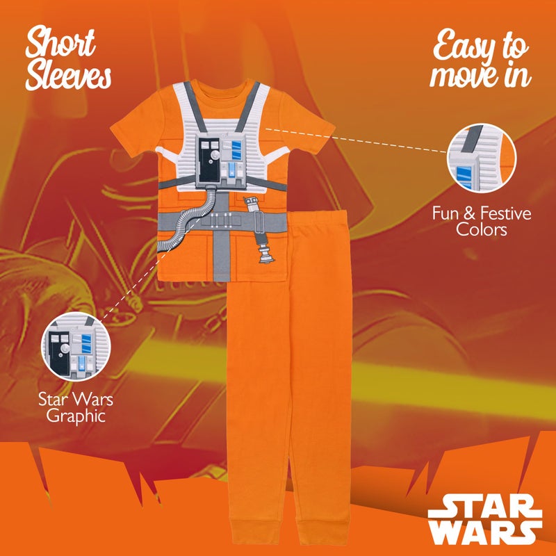 STAR WARS Boys' 2-Piece Snug-fit Cotton Pajama Set, Soft & Cute for Kids, FIGHTER PILOT LUKE, 6 - Image 4