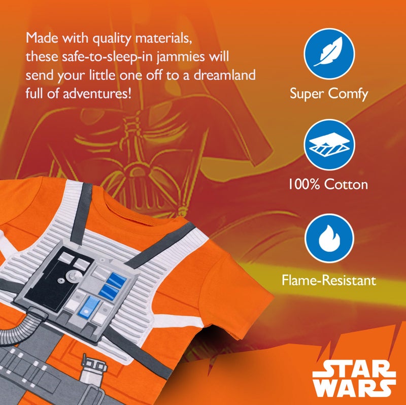 STAR WARS Boys' 2-Piece Snug-fit Cotton Pajama Set, Soft & Cute for Kids, FIGHTER PILOT LUKE, 6 - Image 3