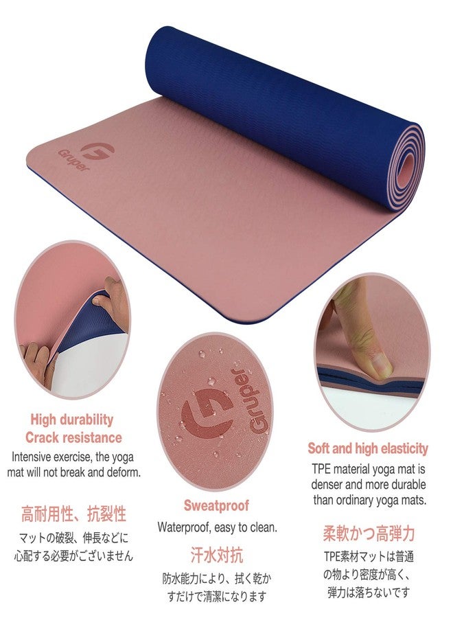 Gruper Yoga Mat Non Slip, Eco Friendly Fitness Exercise Mat with Carrying Strap,Pro Yoga Mats for Women,Workout Mats for Home, Pilates and Floor Exercises (2.Pink/Navy Blue, Thickness-6mm) - Image 4