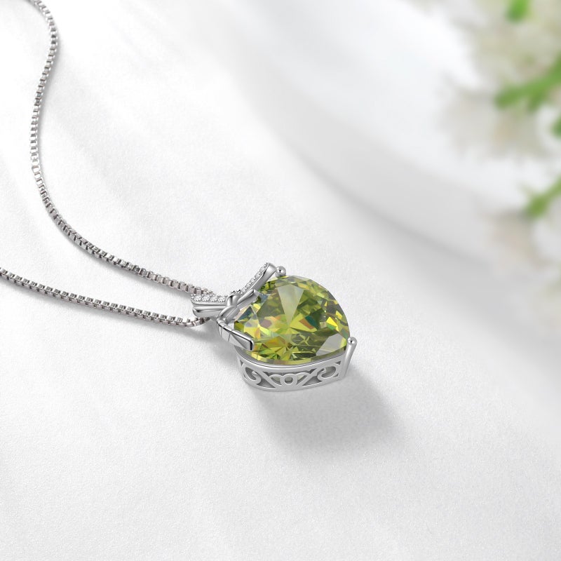 Juwaliy Dragonfly Necklace Heart August Birthstone Necklace Peridot Green CZ 925 Sterling Silver Pendant Jewelry Women Birthday Christmas Mother's Day Gift - Image 3