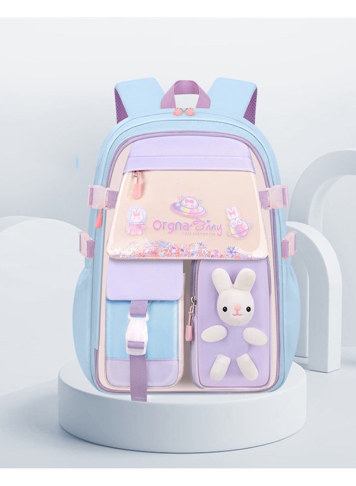 Ayshaly Bunny School Backpack for Girls and Students, 180-Degree Opening Large Capacity Waterproof Oxford Bookbag with Ergonomic Straps - Image 1