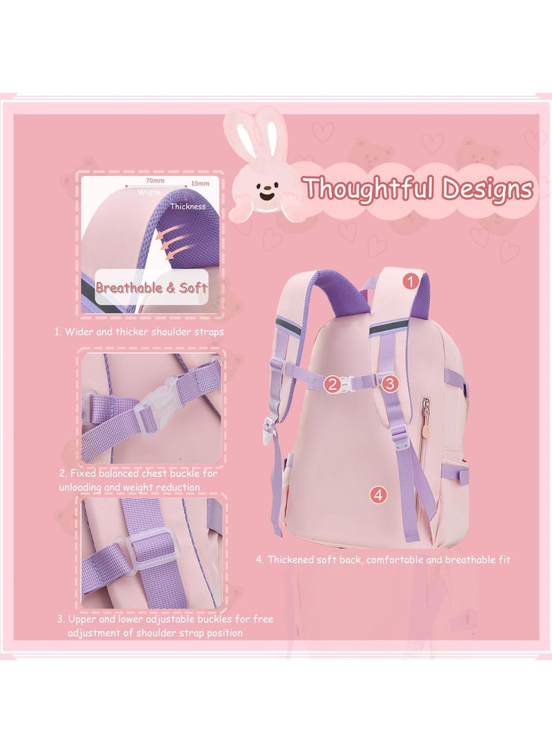 Ayshaly Bunny School Backpack for Girls and Students, 180-Degree Opening Large Capacity Waterproof Oxford Bookbag with Ergonomic Straps - Image 4