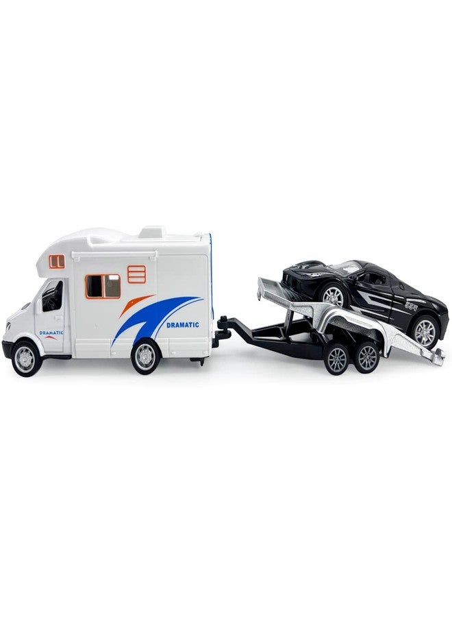 Metanyl Toy Camper RV Trailer Towing Supercar Sports Model Car Diecast Motorhome Toys for Boys Pull Back Toy Cars, Beach Sandbox Outdoor Adventure Play Set, 3 4 5 6 Years Old Kids Toddlers Gifts, White - Image 3