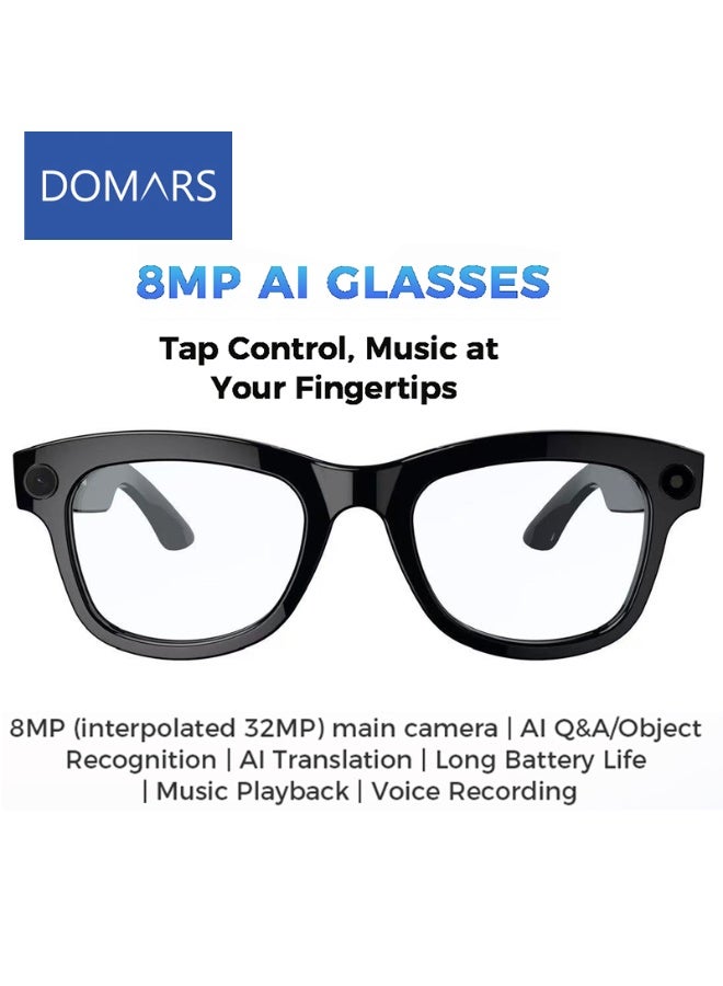 Domars AI Smart Glasses with Camera and Bluetooth,8MP 2K HD Camera Glasses,AI Voice Control,AI Photo Recognition and Translation,Music Playback, Making and Receiving Calls, Driving,Outdoor,Meeting Etc (Transparent Lenses) - Image 1