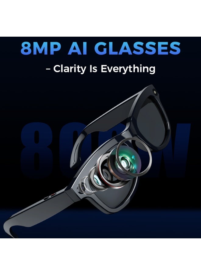 Domars AI Smart Glasses with Camera and Bluetooth,8MP 2K HD Camera Glasses,AI Voice Control,AI Photo Recognition and Translation,Music Playback, Making and Receiving Calls, Driving,Outdoor,Meeting Etc (Transparent Lenses) - Image 4