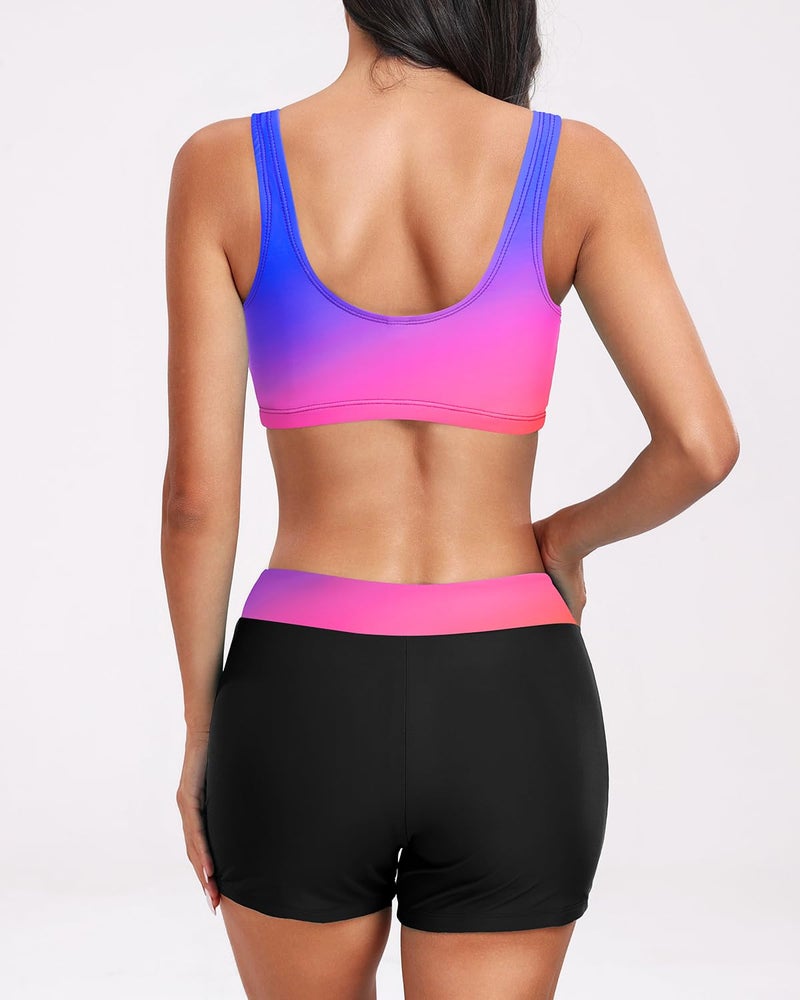 Holipick Colorful Gradient Long Sleeve Swimsuits for Women - 3 Piece Rash Guard with Shorts Zipper SPF Swim Shirt with Built in Bra M - Image 2