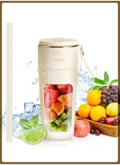 Portable Blender, Personal Blender for Shakes and Smoothies, Mini Blender Bottle USB Rechargeable, Portable Juicer Cup with 10 Blades and Removable Straw for Kitchen, Gym, Office