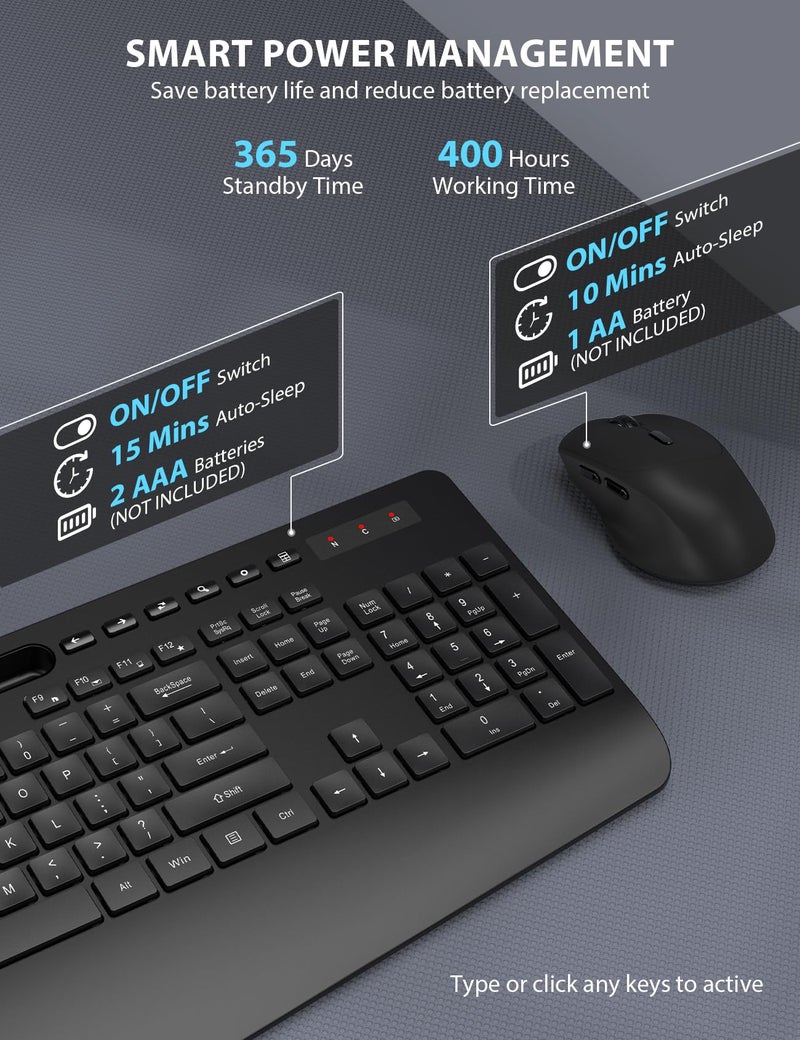 Trueque Wireless Keyboard and Mouse Combo - Full-Sized Ergonomic Keyboard with Wrist Rest, Phone Holder, Sleep Mode, 2.4G Quiet Keyboard for PC Laptop, Complete Work Setup for Office or Home -Trueque KM23 - Image 5