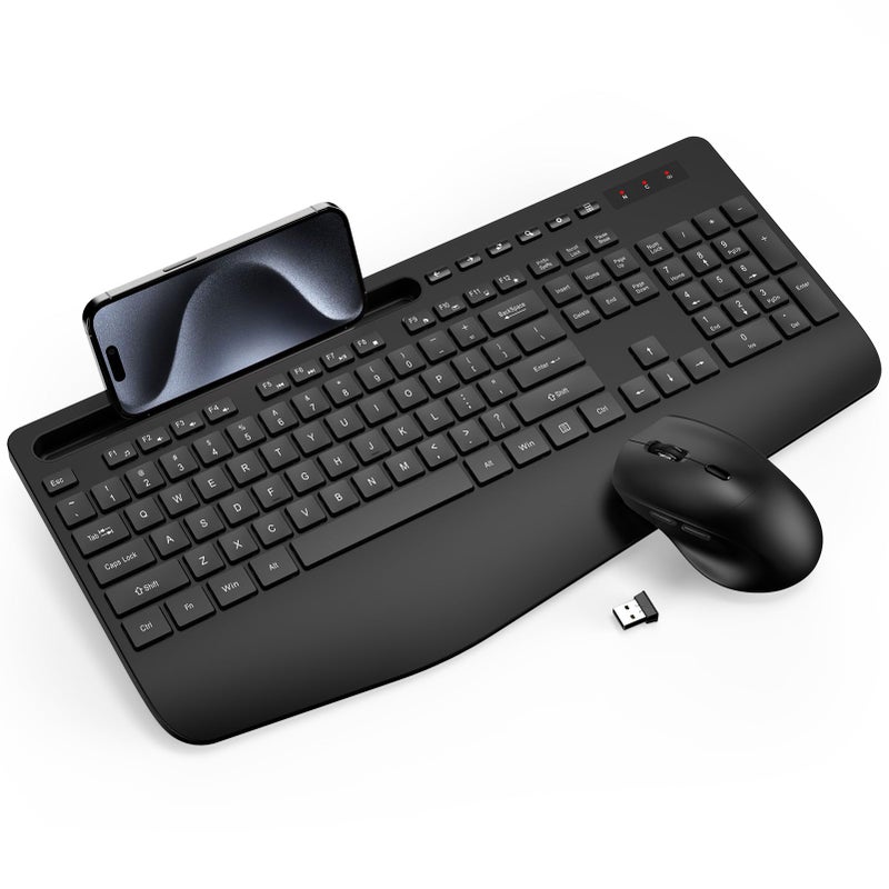 Trueque Wireless Keyboard and Mouse Combo - Full-Sized Ergonomic Keyboard with Wrist Rest, Phone Holder, Sleep Mode, 2.4G Quiet Keyboard for PC Laptop, Complete Work Setup for Office or Home -Trueque KM23 - Image 1