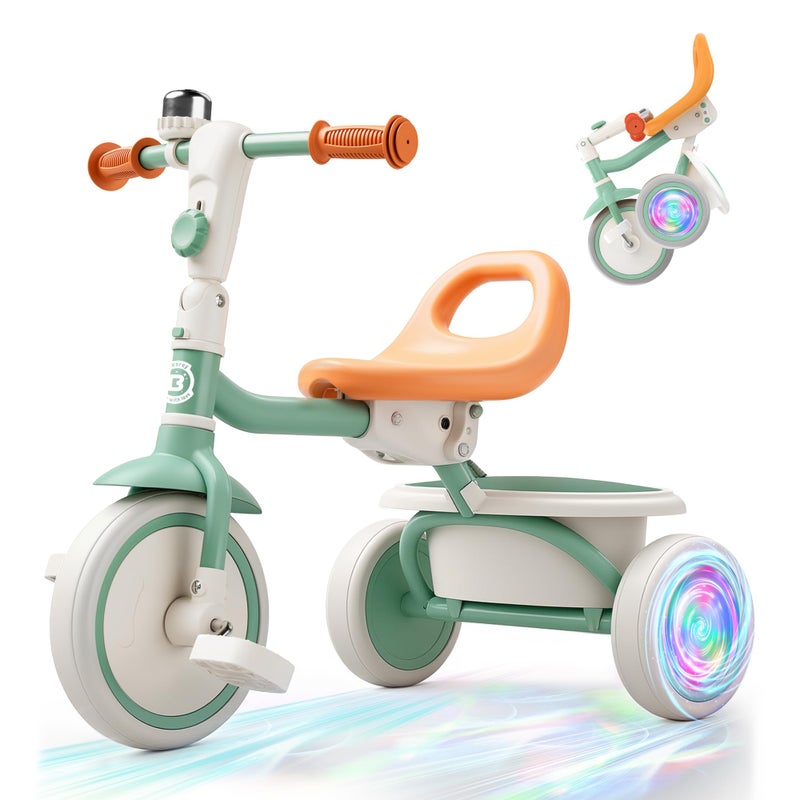 besrey Kids Tricycle with Flash Wheels for Ages 18 Months to 5 Years Toddler Tricycle with Bell Kids Tricycle Gift for 25 Year Olds Gift and Toy for Boys and Girls Tricycle for Toddlers Green - Image 3