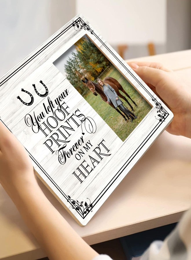 SRADMO Horse Pet Memorial Picture Frame,You Left Your Hoof Prints Forever on My Heart 10×8 inch White Wooden Tabletop Photo Frame,Sympathy Gifts for Loss Of Horse,Passed Away Horse Memorial Gifts - Image 3