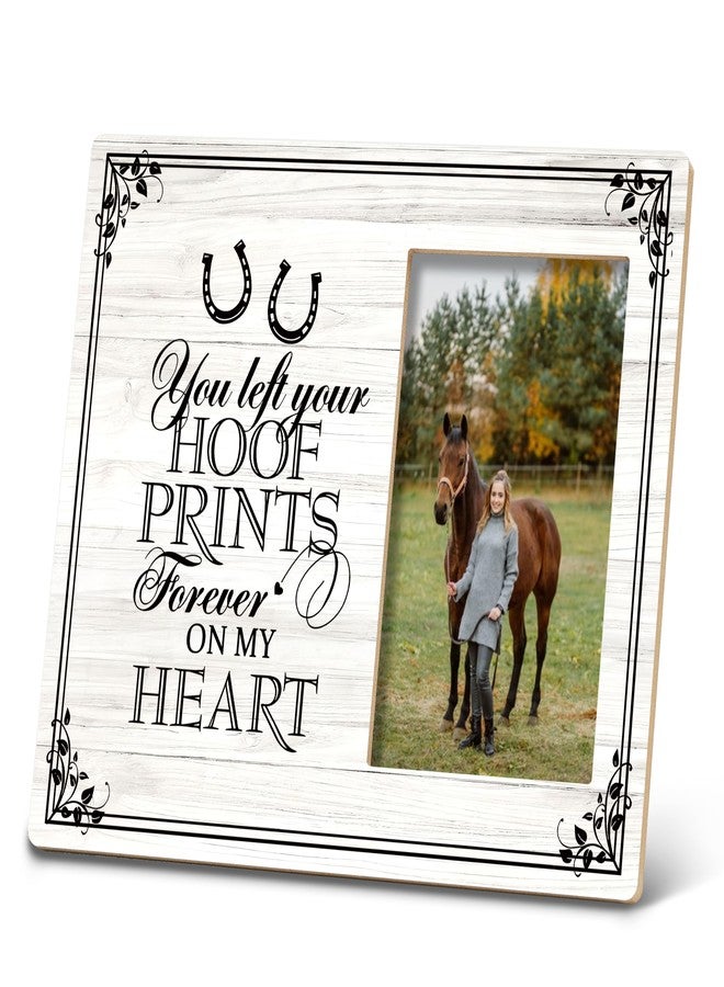 SRADMO Horse Pet Memorial Picture Frame,You Left Your Hoof Prints Forever on My Heart 10×8 inch White Wooden Tabletop Photo Frame,Sympathy Gifts for Loss Of Horse,Passed Away Horse Memorial Gifts - Image 1
