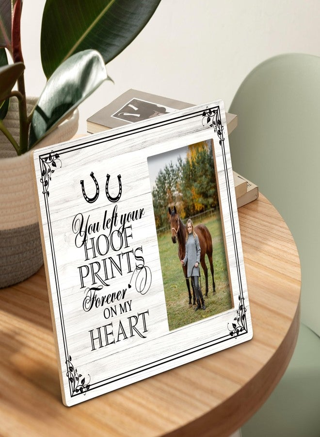SRADMO Horse Pet Memorial Picture Frame,You Left Your Hoof Prints Forever on My Heart 10×8 inch White Wooden Tabletop Photo Frame,Sympathy Gifts for Loss Of Horse,Passed Away Horse Memorial Gifts - Image 2
