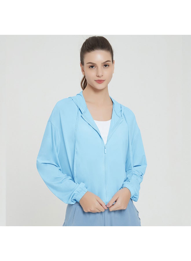 سمر ملابس حماية من شمس الصيف معطف يوجا رياضي قصير للنساء مع قلنسوة UPF50+ وحماية من الأشعة فوق البنفسجية ملابس واقية من الشمس للجلد في الهواء الطلق - Image 1