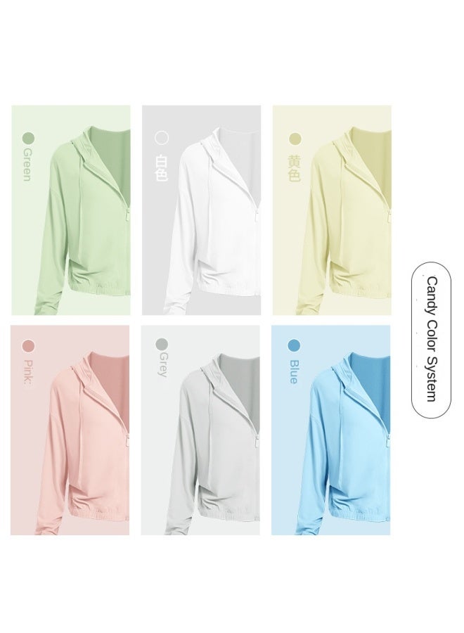 سمر ملابس حماية من شمس الصيف معطف يوجا رياضي قصير للنساء مع قلنسوة UPF50+ وحماية من الأشعة فوق البنفسجية ملابس واقية من الشمس للجلد في الهواء الطلق - Image 5