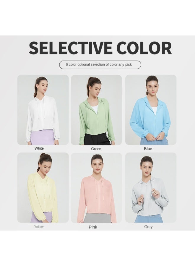 سمر ملابس حماية من شمس الصيف معطف يوجا رياضي قصير للنساء مع قلنسوة UPF50+ وحماية من الأشعة فوق البنفسجية ملابس واقية من الشمس للجلد في الهواء الطلق - Image 2