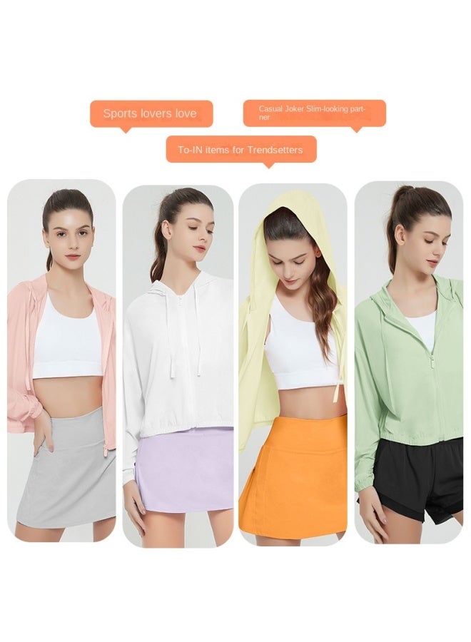 سمر ملابس حماية من شمس الصيف معطف يوجا رياضي قصير للنساء مع قلنسوة UPF50+ وحماية من الأشعة فوق البنفسجية ملابس واقية من الشمس للجلد في الهواء الطلق - Image 4