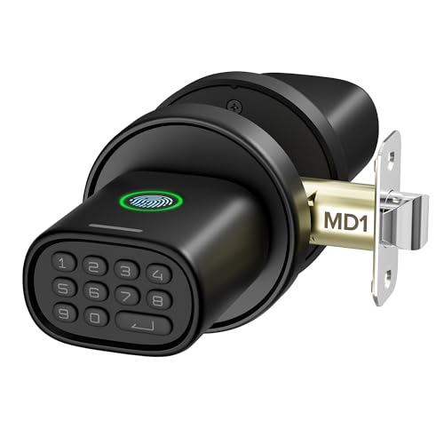 ThorBolt Fingerprint Door Knob, Keyless Door Knob with Keypad Biometric Electronic Thumbprint, Auto-Lock for Interior Doors for Bedroom, Home, Office, Garage, 4xAA Alkaline (NOT Included), MD1 Black - Image 1