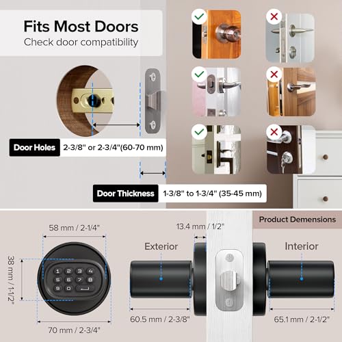 ThorBolt Fingerprint Door Knob, Keyless Door Knob with Keypad Biometric Electronic Thumbprint, Auto-Lock for Interior Doors for Bedroom, Home, Office, Garage, 4xAA Alkaline (NOT Included), MD1 Black - Image 5