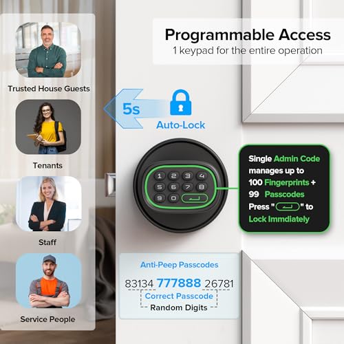 ThorBolt Fingerprint Door Knob, Keyless Door Knob with Keypad Biometric Electronic Thumbprint, Auto-Lock for Interior Doors for Bedroom, Home, Office, Garage, 4xAA Alkaline (NOT Included), MD1 Black - Image 4
