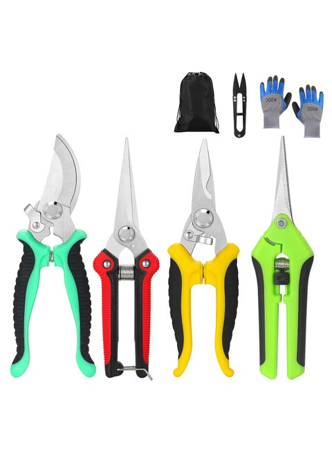 Garden Pruning Shears，Handheld Scissors Set with Gardening Gloves,Heavy Duty Garden Bypass Pruning Shears,Tree Trimmers Secateurs