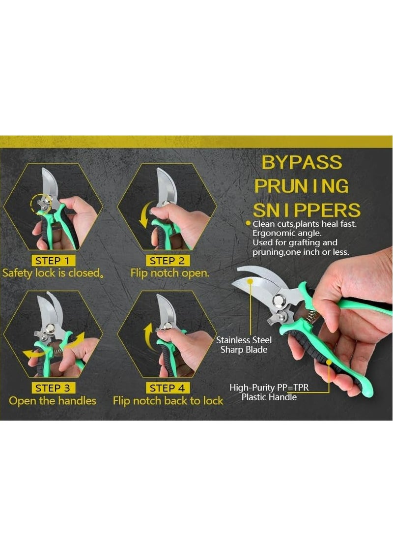 Garden Pruning Shears，Handheld Scissors Set with Gardening Gloves,Heavy Duty Garden Bypass Pruning Shears,Tree Trimmers Secateurs