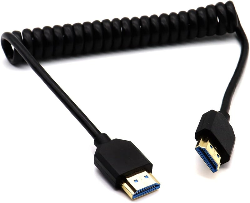 1 Disscool كابل HDMI حلزوني فائق الرقة عالي السرعة، محول موصل HDMI ذكر إلى ذكر، كابلات تمديد زنبركية مرنة، 2.1V 8K@60Hz 4K@120Hz للكاميرا/الشاشة (M إلى M) - Image 3