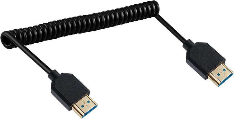 1 Disscool كابل HDMI حلزوني فائق الرقة عالي السرعة، محول موصل HDMI ذكر إلى ذكر، كابلات تمديد زنبركية مرنة، 2.1V 8K@60Hz 4K@120Hz للكاميرا/الشاشة (M إلى M) - Image 2