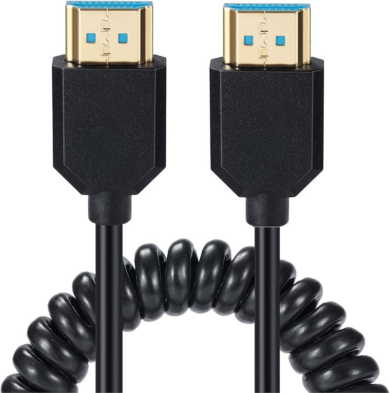1 Disscool كابل HDMI حلزوني فائق الرقة عالي السرعة، محول موصل HDMI ذكر إلى ذكر، كابلات تمديد زنبركية مرنة، 2.1V 8K@60Hz 4K@120Hz للكاميرا/الشاشة (M إلى M) - Image 4