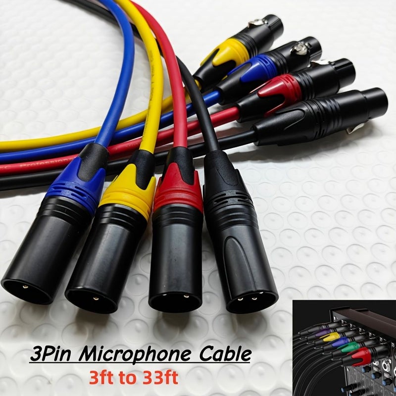 4Pcs XLR Audio Cable Professional 3 Pin Balanced Male to Female Cord 10ft 3m for Speakers Microphones Audio Devices Stable Signal Transmission - Image 1