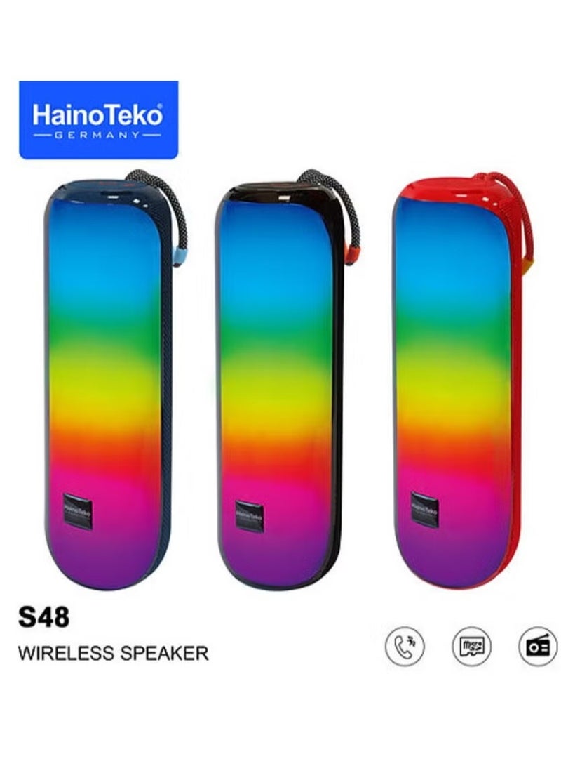 Haino Teko SP S48 Portable Wireless Speaker with RGB Lights – High-Quality Sound, Bluetooth Connectivity, Compact Design, Red Color, Ideal for Parties, Outdoor Activities, and Home Use - Image 1