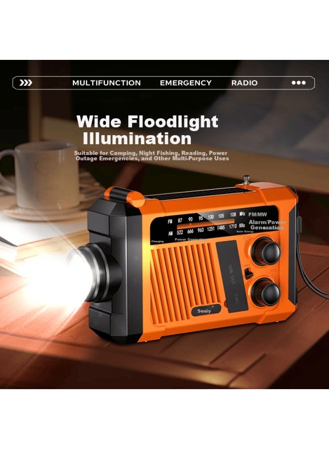 Soaiy Sd-06 Emergency Radio Multifunctional Portable Disaster-resistant Solar Hand-crank Generator Flashlight Long Battery Life Power Bank Orange - Image 2